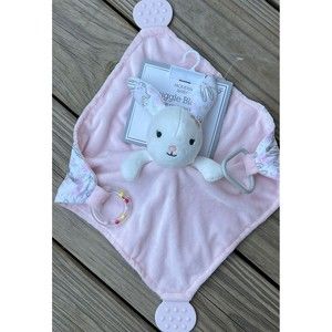 Modern Baby Security Blanket BUNNY Lovey PINK Teether Rattle Embroidered Flower